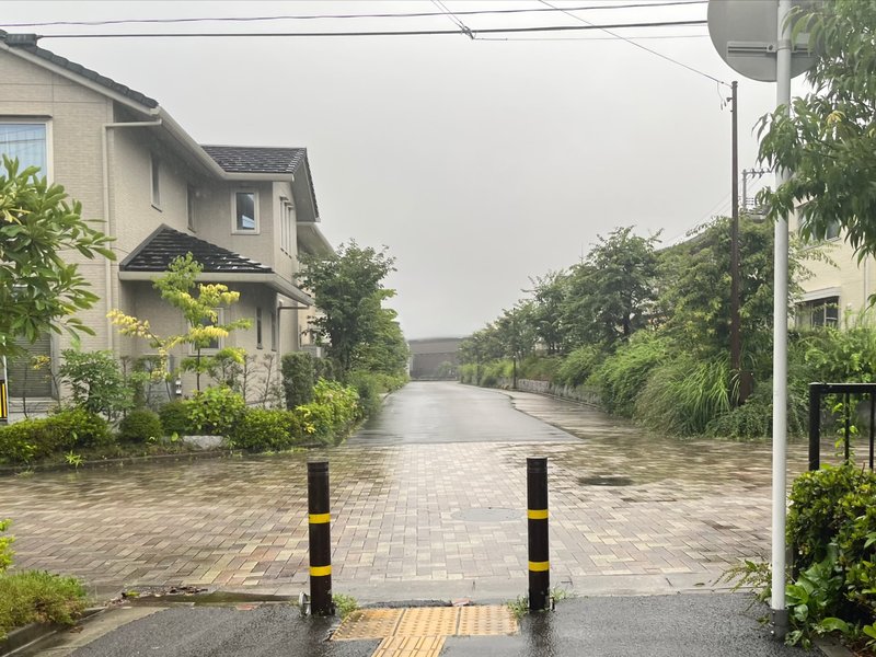 雨の住宅街と濡れた路面(M)