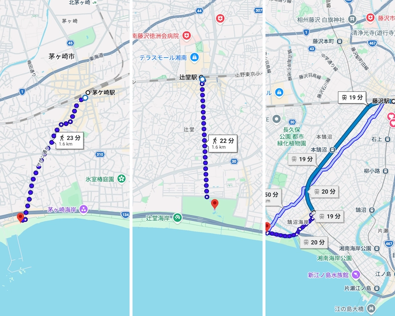 駅から海まで、実際に何分かかるのか